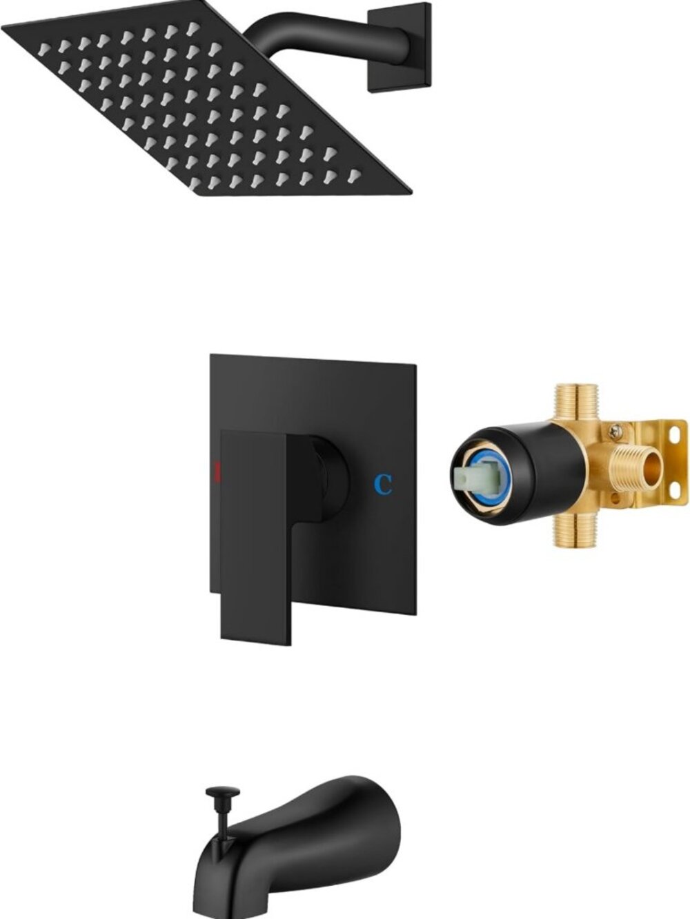 Matte Black 6-Inch Shower & Bathtub Faucet Set, Modern Bathroom Fixture